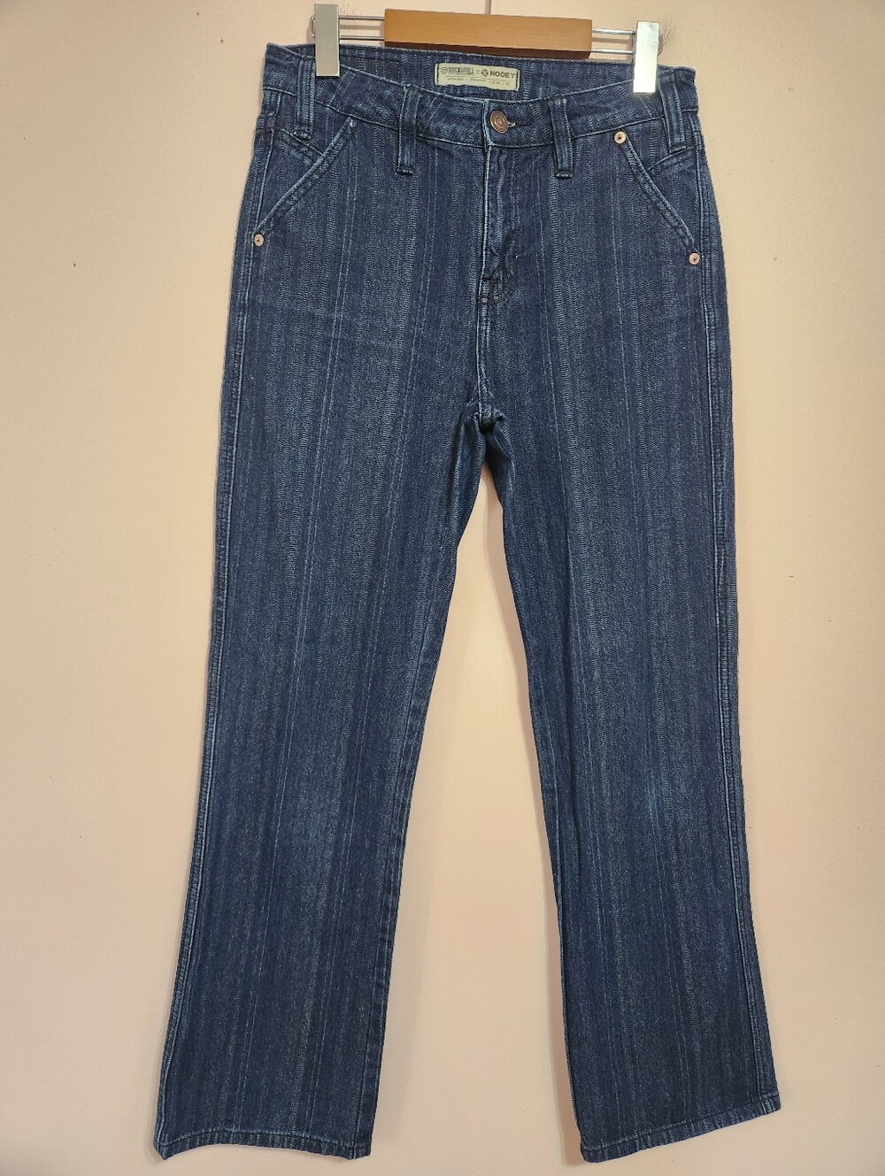 Rock & Roll Denim x Hooey Dark Jacquard Stripe High Rise Bootcut Jeans 27